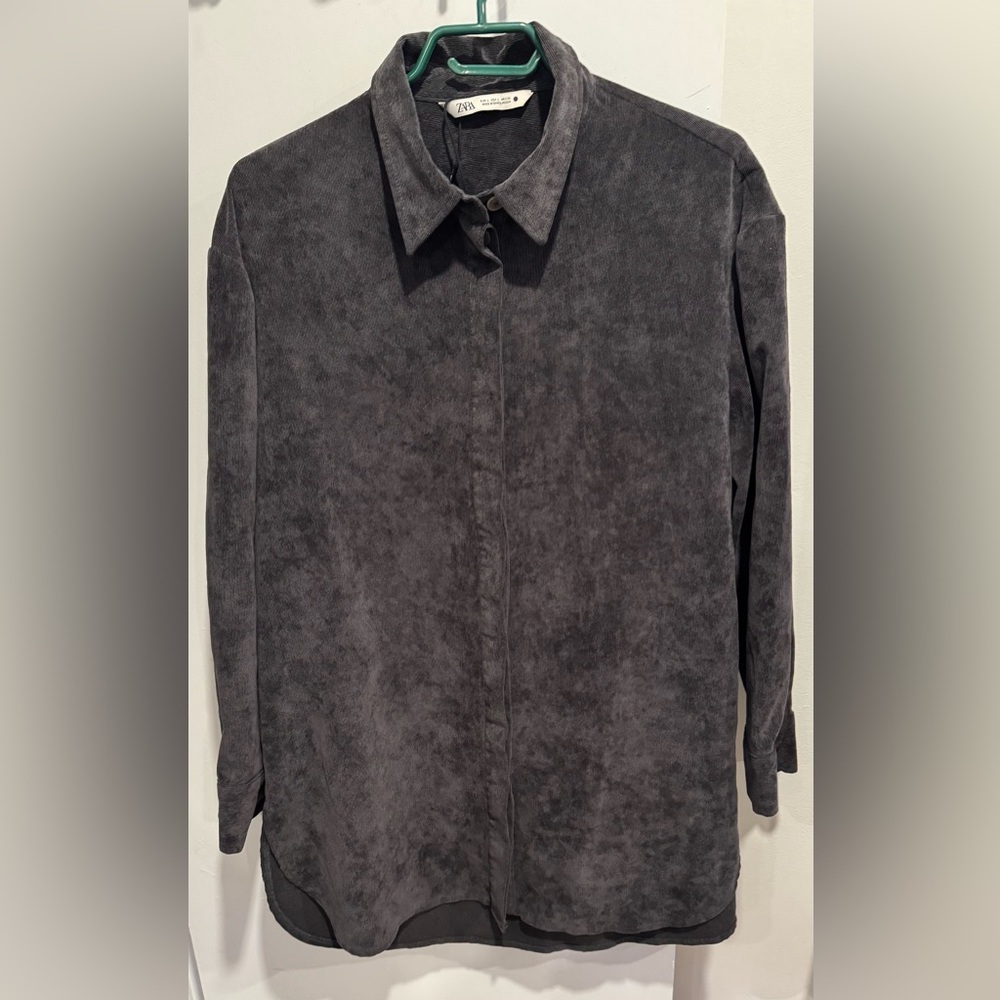 Zara corduroy button over shirt charcoal gray soft light street grunge shacket L